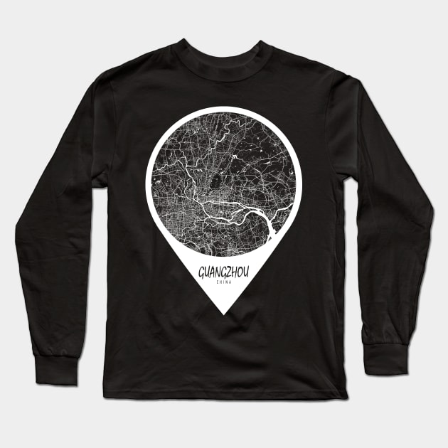 Guangzhou, China City Map - Travel Pin Long Sleeve T-Shirt by deMAP Studio